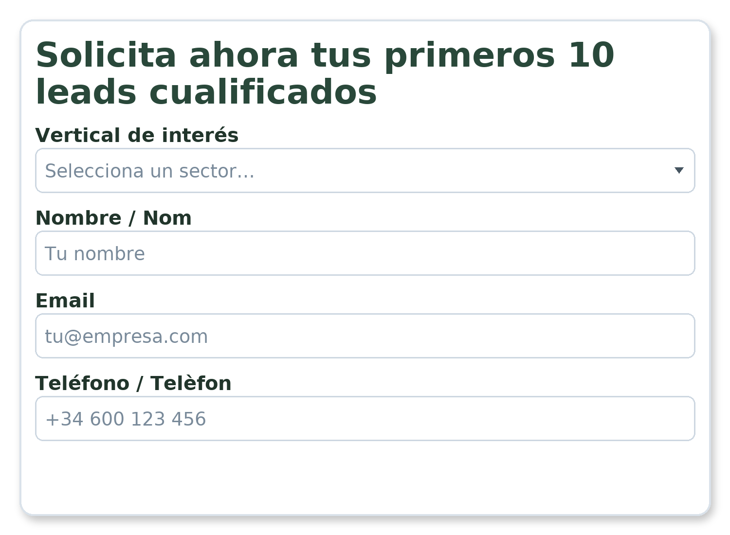 Formulario de solicitud de leads cualificados